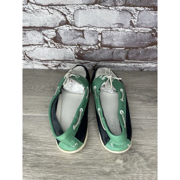 LL Bean Blue Green White Leather Preppy Loafers Boat Shoes Women Sz 9M US/39.5EU - Picture 5 of 16
